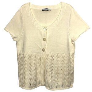 Croft & BARROW - 100% Cotton Ivory Scoop Neck Short Sleeve Cardigan - Size Large